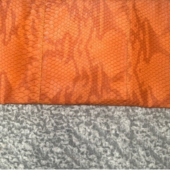 Orange Clutch Purse, inside zipper, 2 additional pockets, magnetic shut, snake t - Picture 3 of 9